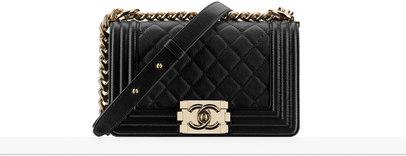 Bolso Pequeño Boy Chanel, Piel De Ternera Granulada Y Metal Dorado