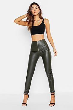 Pantaloni Skinny In Pu Effetto Pelle Con Zip