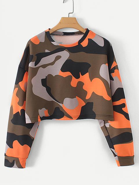 Sudadera Corta Con Estampado De Camuflaje