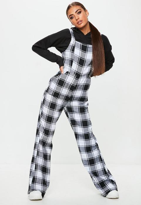 Black Check Dungaree Jumpsuit, Monochrome