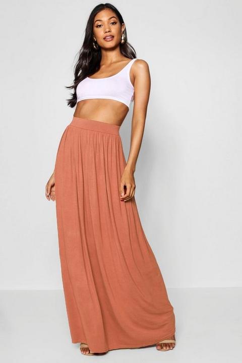 Womens Basic Floor Sweeping Jersey Maxi Skirt - Pink - 6, Pink