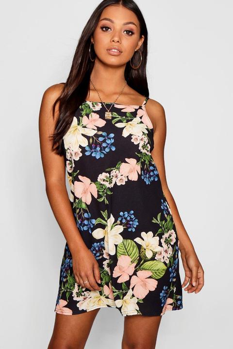 Vestido De Corte Recto Floral Con Cuello Alto Petite