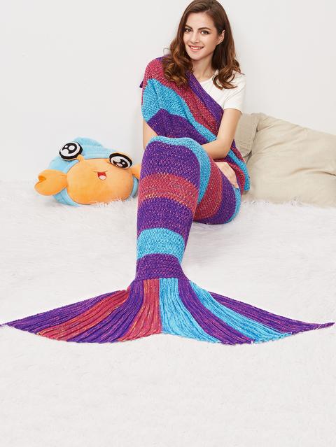 Coperta Forma Coda Di Sirena A Maglia Blocco Di Colore