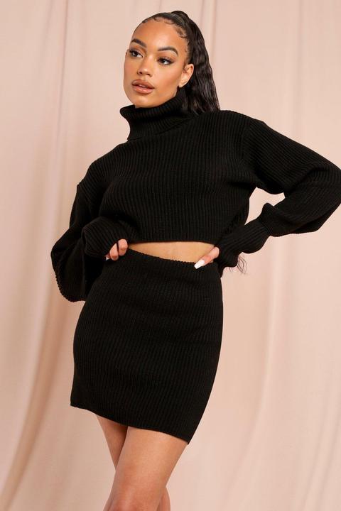 Womens Knitted Mini Skirt Black