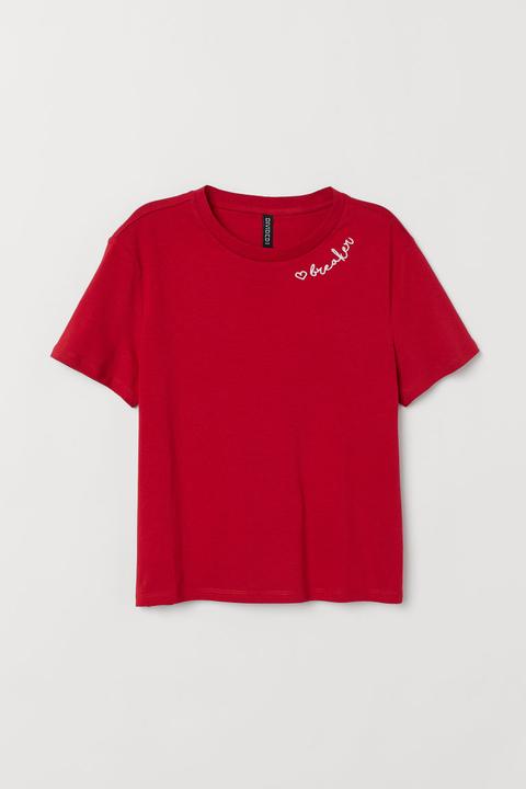 H & M - T-shirt In Cotone - Rosso