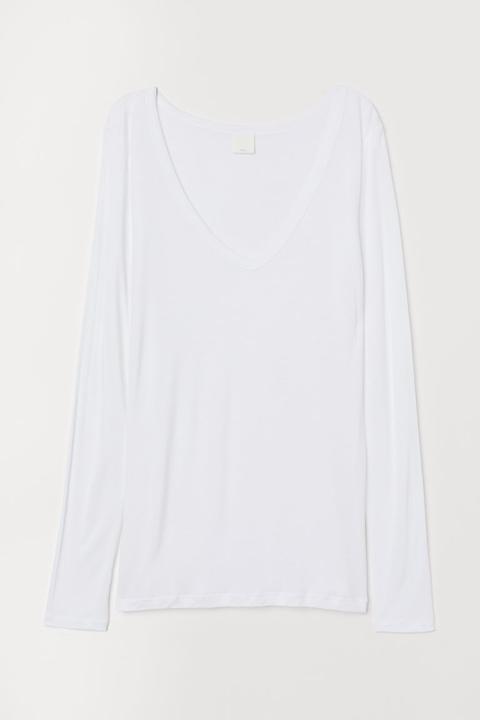 H & M - Maglia Leggera In Jersey - Bianco