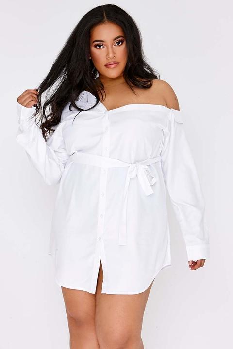 White Dresses - Curve Sarah Ashcroft White Asymmetric Shirt Dress