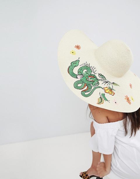 Asos - Cappello Floscio In Paglia Ricamata Con Regolatore Di Taglia - Beige