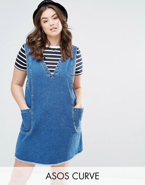 Minivestido De Denim Grueso En Azul Vintage Desgastado De Asos Curve