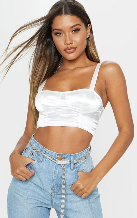 White Satin Cup Crop Top