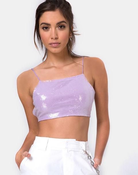 Sasha Crop Top In Matte Mini Sequin Lilac