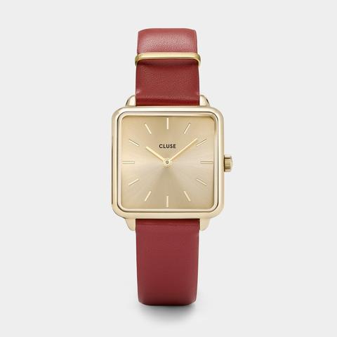 La Tétragone Leather Scarlet Red, Gold Colour