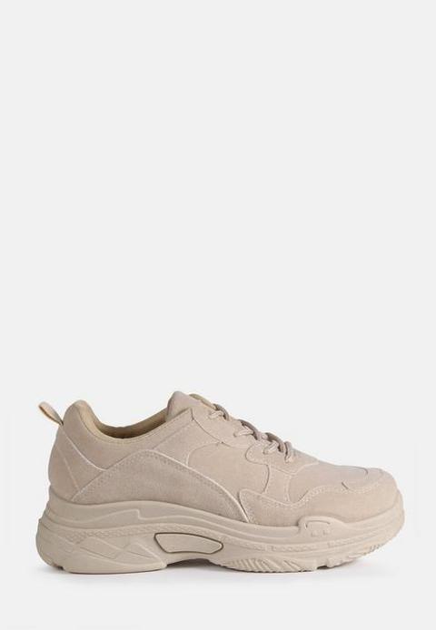 Nude Chunky Sole Faux Suede Trainers, Nude