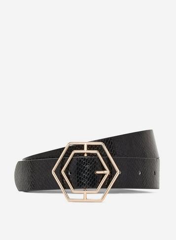 Womens Black Metallic Snake Print Belt, Black