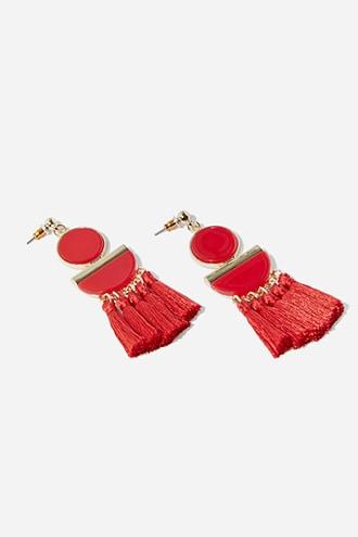 Forever 21 Tassel Geo Drop Earrings , Red/gold