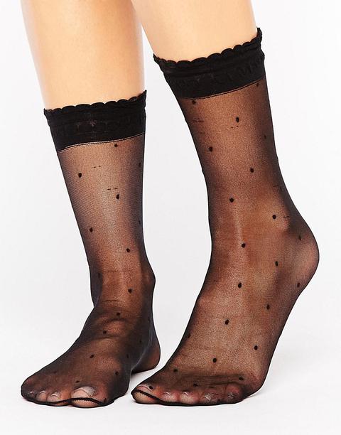 Asos Design Sheer Dotty Ankle Sock With Frills-black