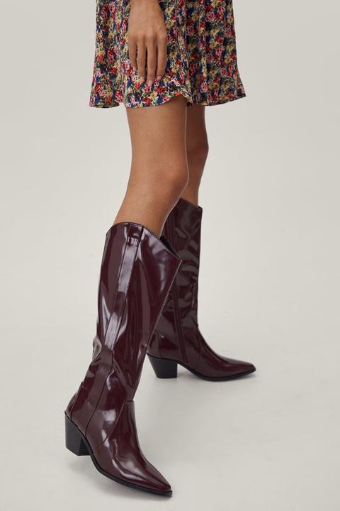 Womens Faux Leather Squared Cowboy Boots