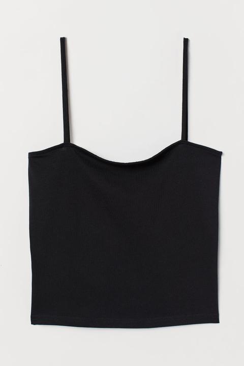 Cropped Jersey Strappy Top - Black