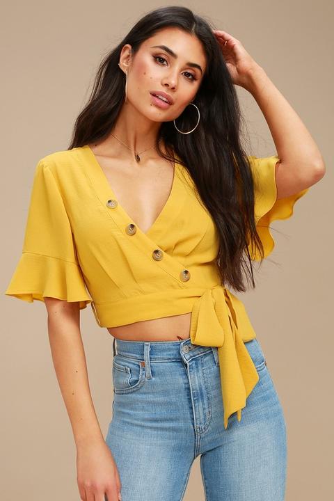 Envie Mustard Yellow Wrap Crop Top