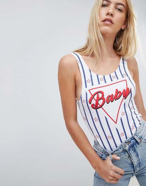 "asos Design - Body Nei Colori Della Bandiera Americana Con Scritta "baby" - Multicolore