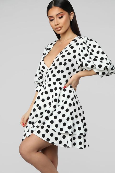 black and white polka dot mini dress