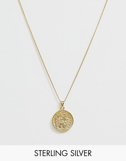 Asos Design – Mit 14 Karat Gold Platierte Halskette Aus Sterlingsilber Mit St. Christopher-anhänger