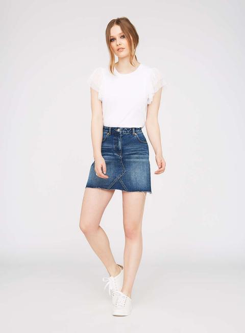 Womens Authentic Denim Skirt, Mid Wash Denim