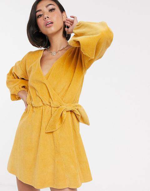 Minivestido Amplio Y Cruzado De Pana En Caléndula De Asos Design-naranja