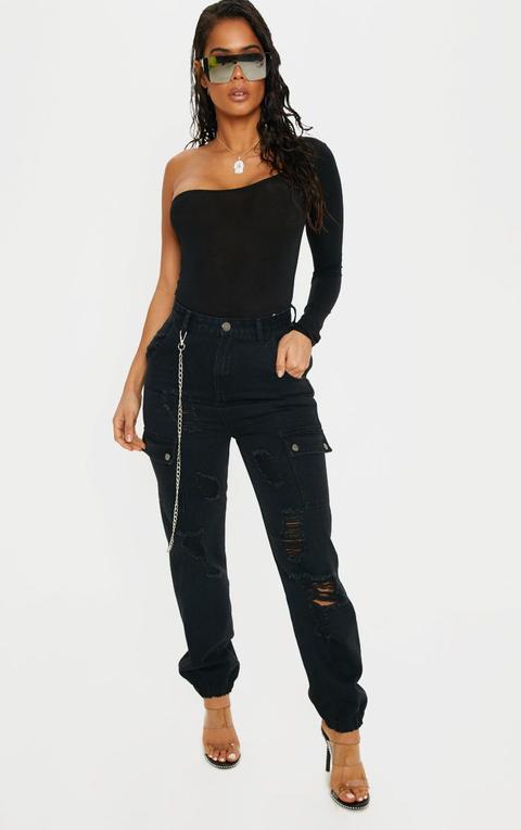 Black Distressed Cargo Pocket Jeans