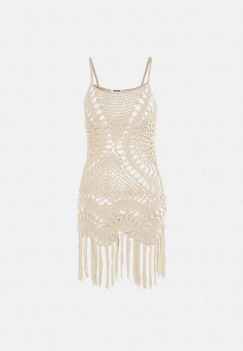 Cream Crochet Fringed Mini Dress, Cream