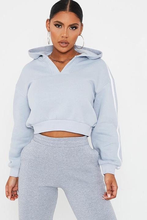 Sky Blue Side Stripe Long Sleeve Hoodie