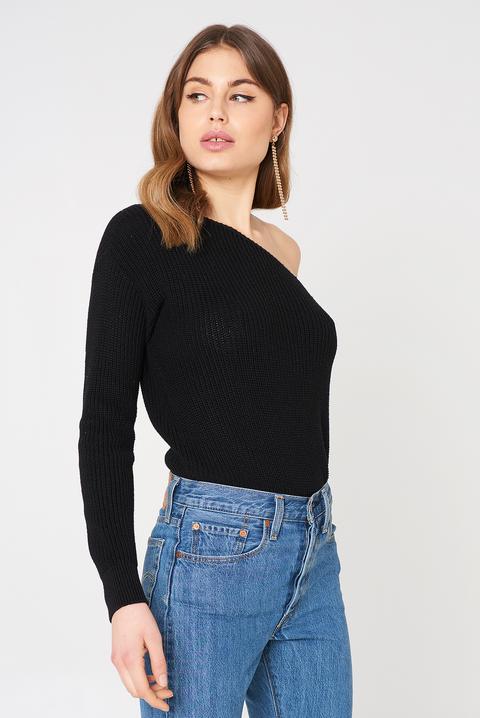 Na-kd One Shoulder Oversize Knitted Sweater - Black