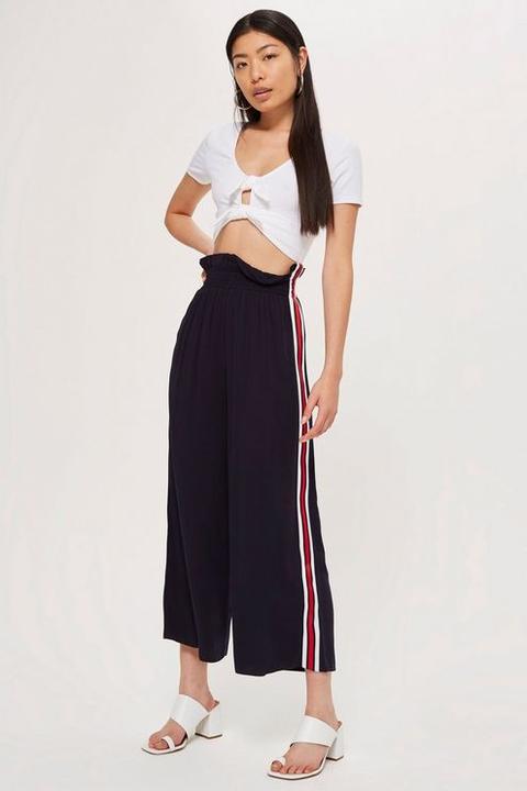 Womens **sport Stripe Paper Bag Culottes By Nobody's Child - Navy Blue, Navy Blue