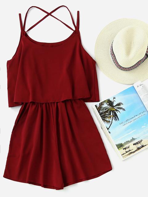 Criss Cross Back Layered Cami Romper