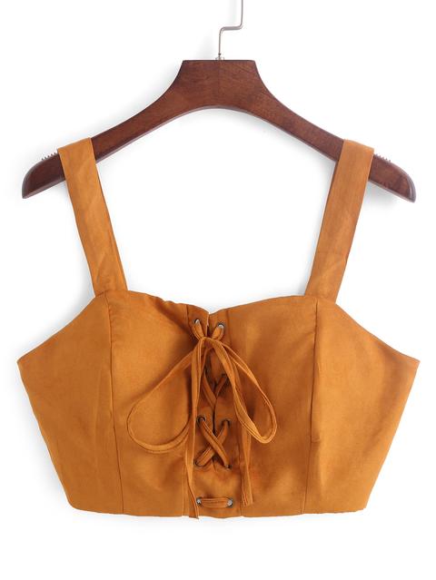 Top Faux Suede Cordón Crop Cami