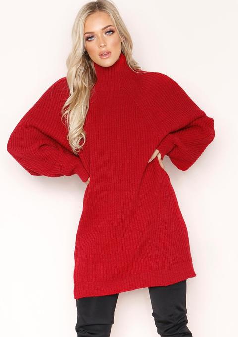 Amie Red Chunky Knit Jumper Dress