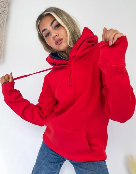 Sudadera Con Capucha Roja De Cuello Alzado Con Media Cremallera De Tommy Jeans-rojo