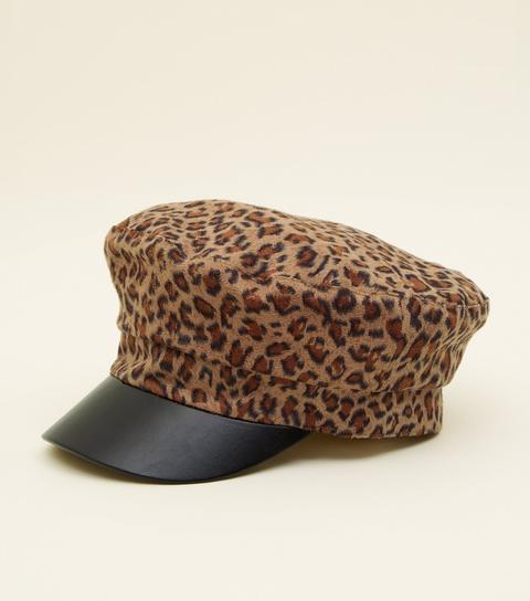 Brown Leopard Print Baker Boy Hat New Look