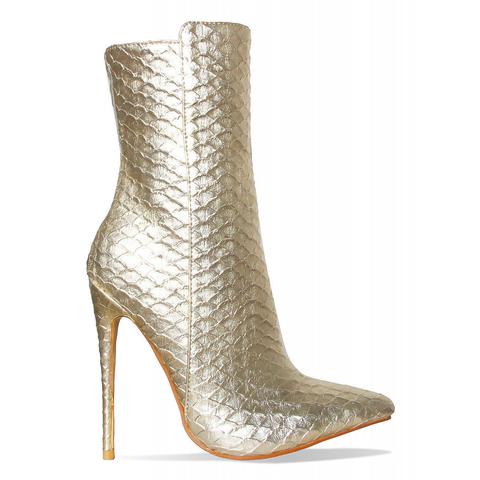 Marley Gold Snake Pointed Toe Ankle Boots