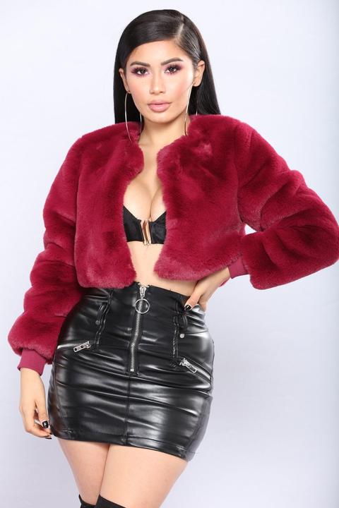 Furget About It Faux Fur Jacket - Wine