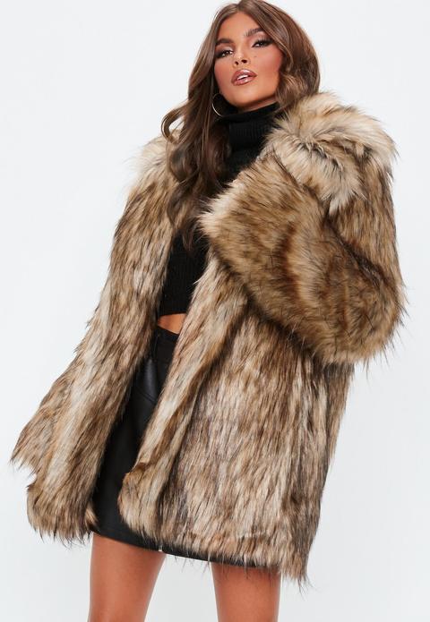 Brown Faux Fur Collared Coat, Brown