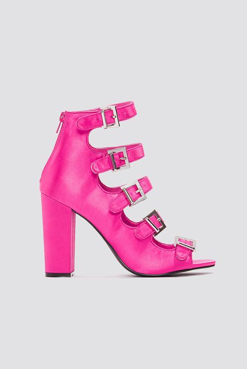 Multi Buckle Satin Heels Magenta