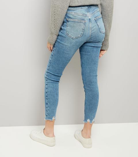 Blue High Waist Fray Hem Ripped Skinny Hallie Jeans