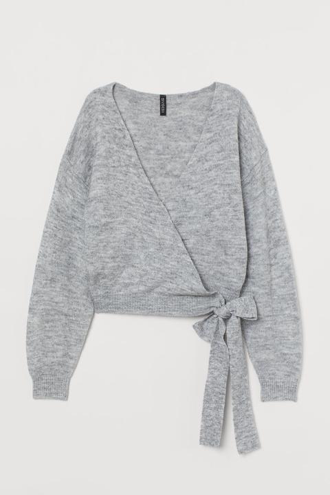 Knitted Wrapover Cardigan - Grey