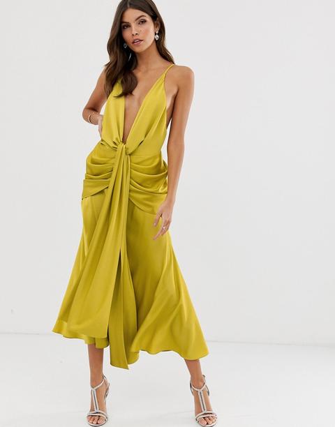 Asos Edition - Vestito Midi In Raso Con Spalline