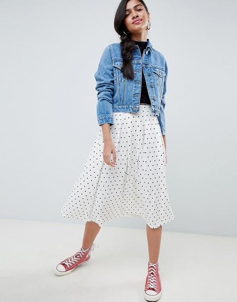 Asos Design - Gonna Midi A Pois Con Piega A Cannoncino - Multicolore