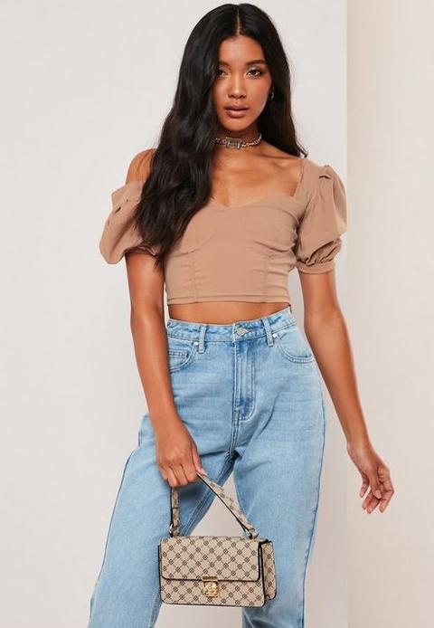 Tall Brown Milkmaid Crop Top, Brown