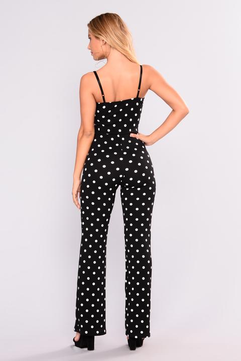 black and white polka dot jumpsuit