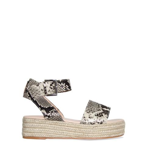 Faye Beige Snake Buckle Espadrille Flatforms