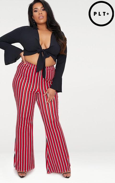 Plus Red Vertical Stripe Flared Trousers